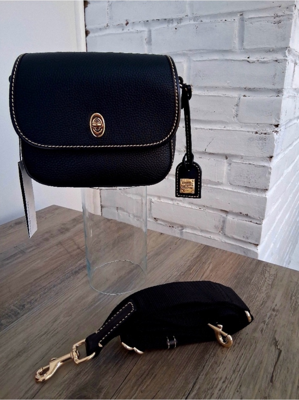 Dooney & Bourke Pebble Leather Saddle Bag with Web Strap